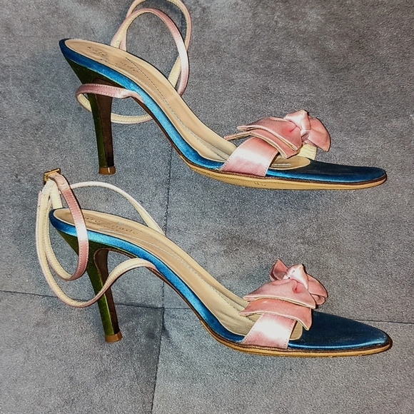 KATE SPADE NEW YORK COLOR BLOCK PINK BOW ANKLE CALF STRAPS SANDALS SIZE 7M EUC - Picture 5 of 10